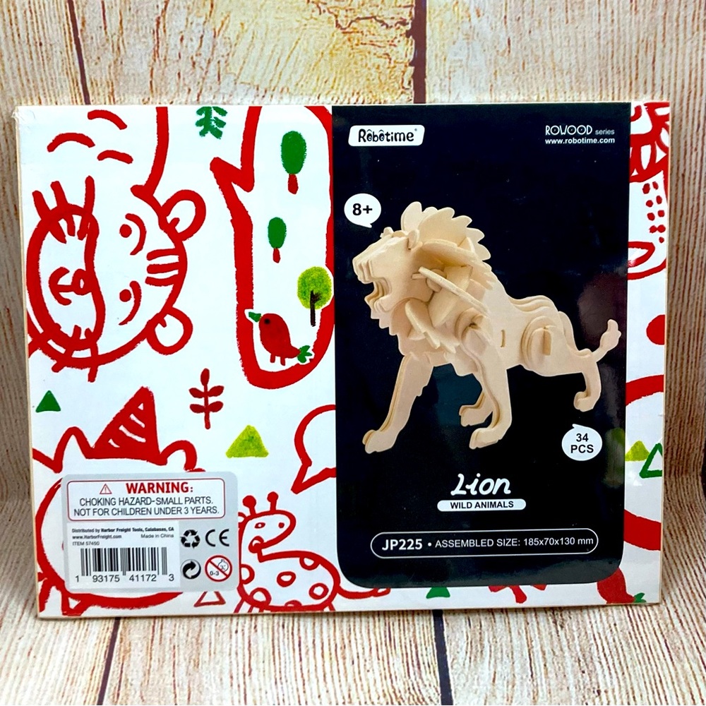 3D Wood Puzzle RoboTime Lion RoWood Series Wild Animals JP225 Sz 34 PCS